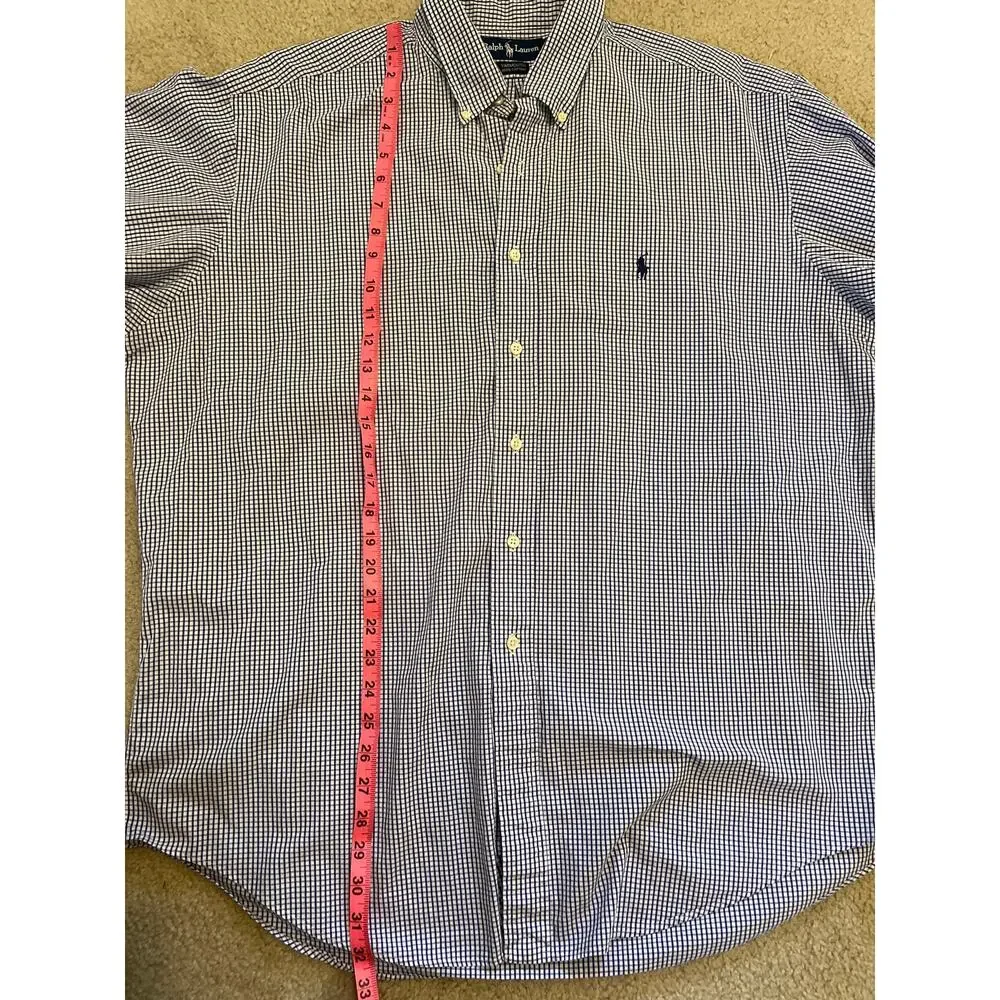 Ralph Lauren Long Sleeve Button Down Shirt Men's Size 17 Blue White Checked